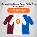 10 x Men's Healthcare Tunics (White Trim) + FREE LOGO