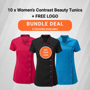 10 x Women's Contrast Beauty Tunics + FREE LOGO