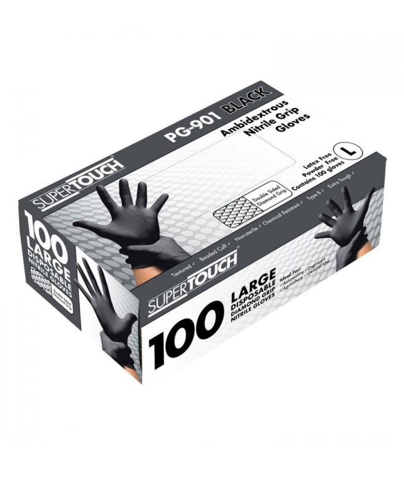 Black Disposable Gloves - Nitrile Diamond Grip - 1000 Pieces (S-L), 900 Pieces (XL)