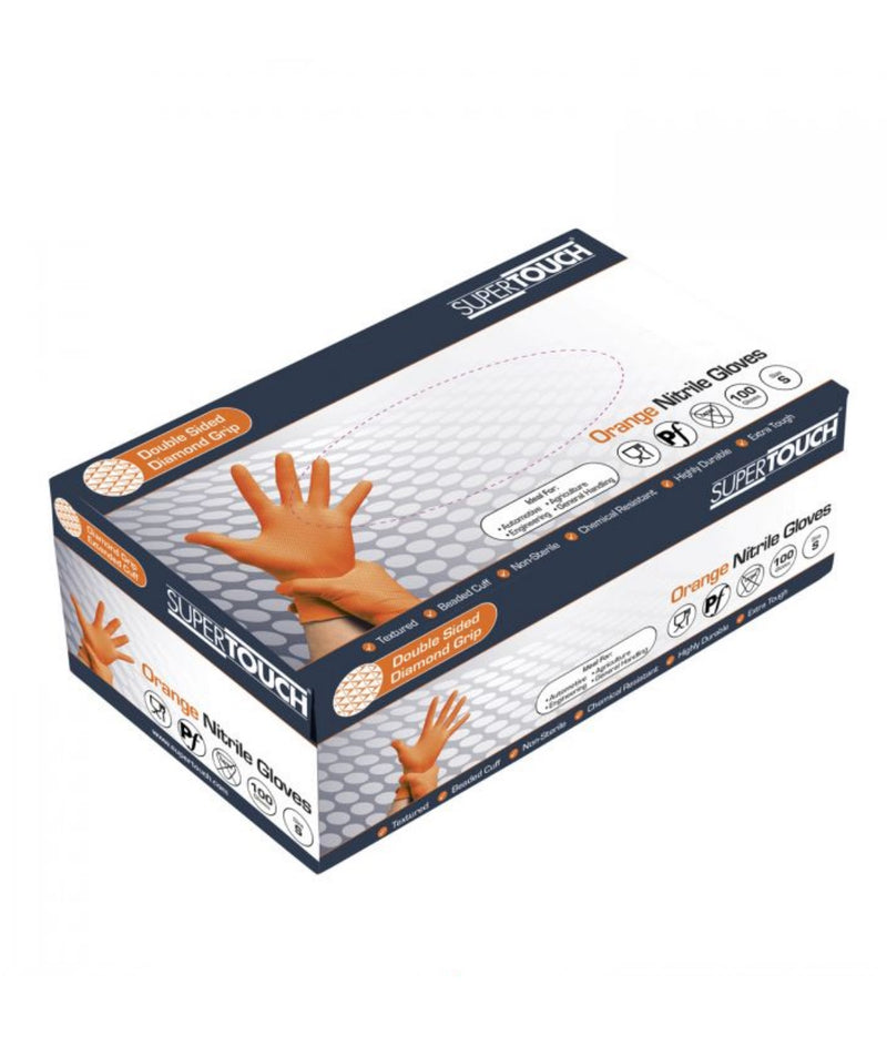 Orange Disposable Gloves - Nitrile Diamond Grip - 1000 Pieces (S-L), 900 Pieces (XL)