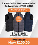 4 x Men's Fort Workwear Carlton Bodywarmer + FREE LOGO