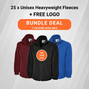 25 x Unisex Heavyweight Fleeces (380gsm) + FREE LOGO