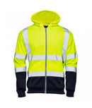 Hi Vis Yellow Two Tone Hooded Zipped Sweatshirt