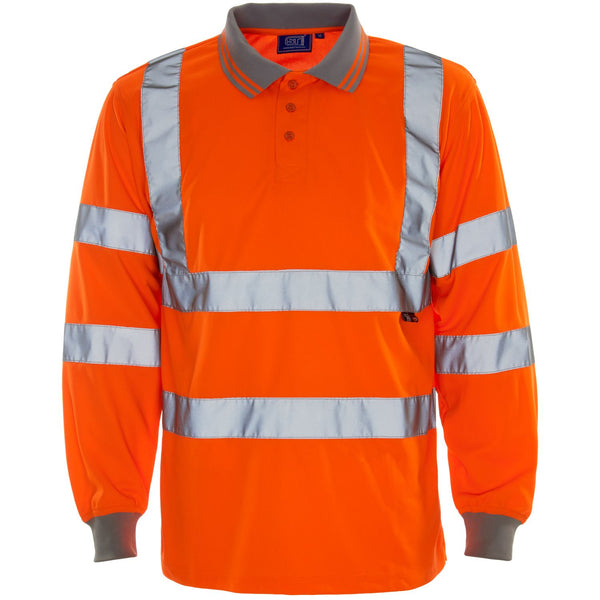 Hi Vis Orange Long Sleeve Bird Eye Polo Shirt