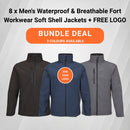 8 x Men's Waterproof & Breathable Fort Workwear Soft Shell Jackets + FREE LOGO