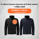 8 x Men's Premium Executive Soft Shell Jackets + FREE LOGO