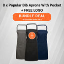 8 x Popular Bib Aprons With Pocket + FREE LOGO