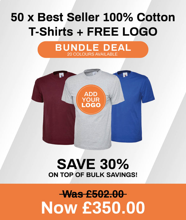 50 x Best Seller 100% Cotton T-Shirts + FREE LOGO