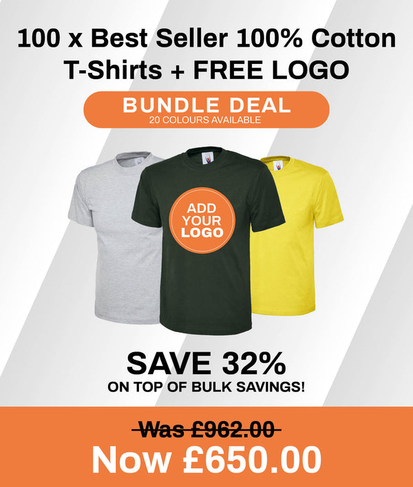 100 x Best Seller 100% Cotton T-Shirts + FREE LOGO