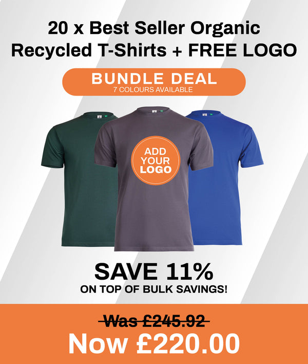 20 x Best Seller Organic / Recycled T-Shirts + FREE LOGO