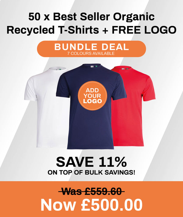 50 x Best Seller Organic / Recycled T-Shirts + FREE LOGO