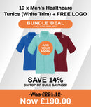 10 x Men's Healthcare Tunics (White Trim) + FREE LOGO