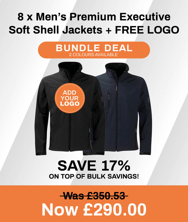 8 x Men's Premium Executive Soft Shell Jackets + FREE LOGO