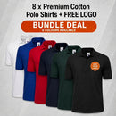 8 x Premium Cotton Polo Shirts + FREE LOGO