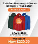 10 x Unisex Heavyweight Fleeces (380gsm) + FREE LOGO