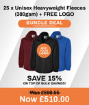 25 x Unisex Heavyweight Fleeces (380gsm) + FREE LOGO