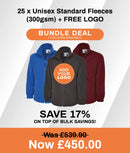 25 x Unisex Standard Fleeces (300gsm) + FREE LOGO