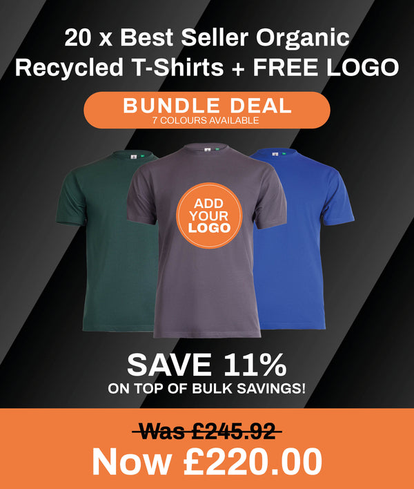 20 x Best Seller Organic / Recycled T-Shirts + FREE LOGO