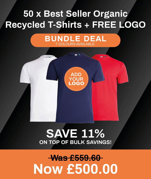 50 x Best Seller Organic / Recycled T-Shirts + FREE LOGO