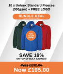 10 x Unisex Standard Fleeces (300gsm) + FREE LOGO