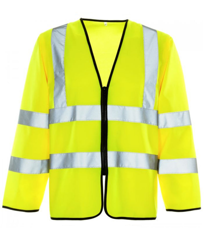 Hi Vis Yellow Long Sleeved Zip Vest With ID & Phone Pocket