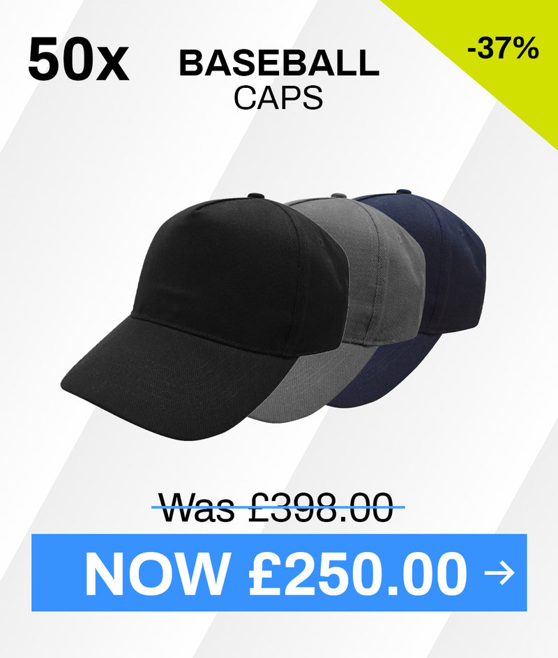 50 x Baseball Caps + FREE LOGO