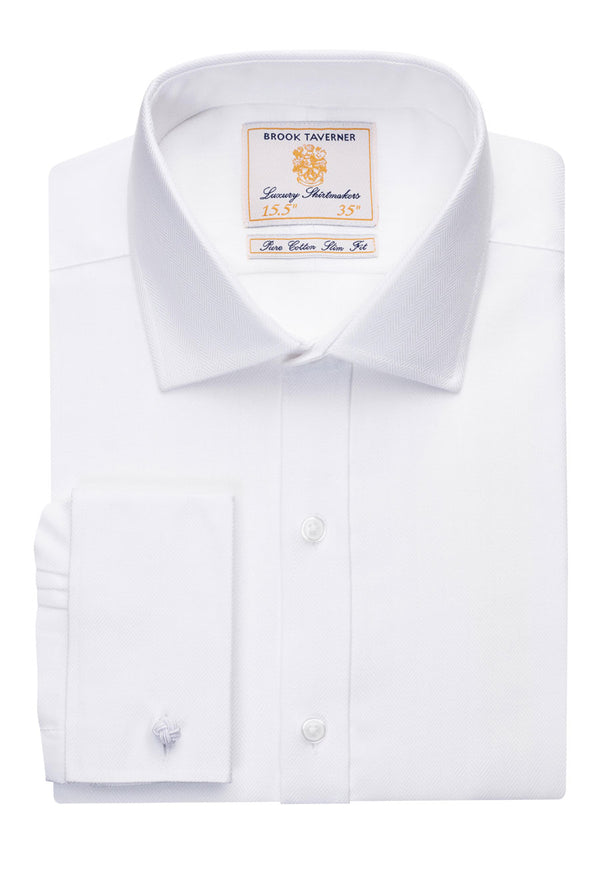 Men's Long Sleeve Slim Fit Shirt Cotton Herringbone - Prato