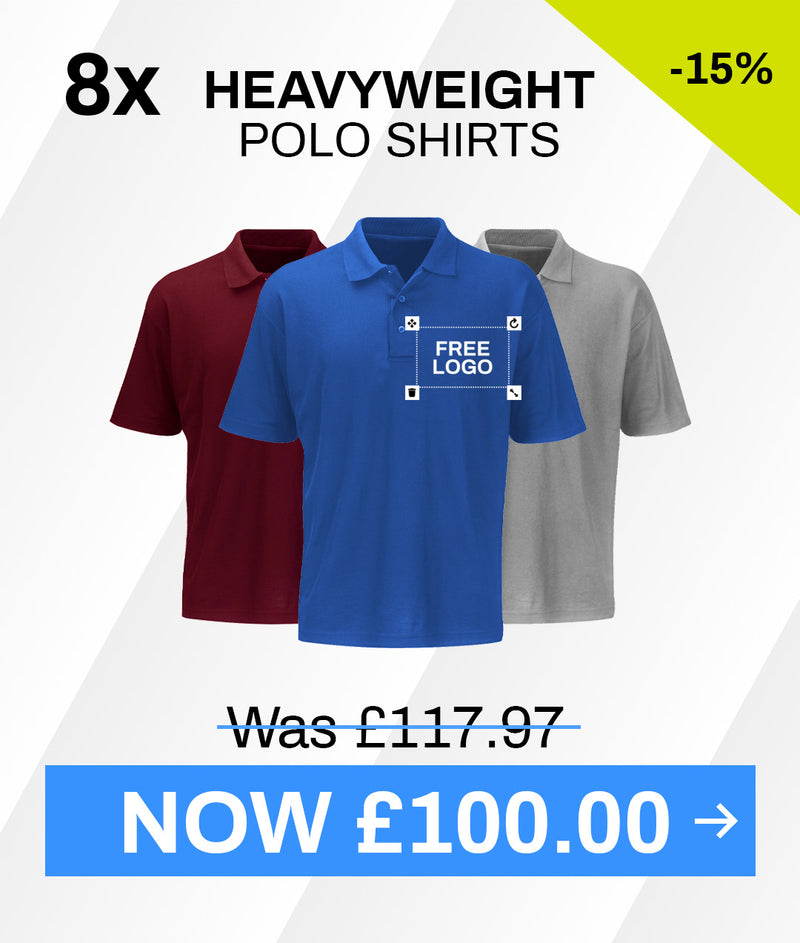 8 x Heavy Weight Polo Shirts + FREE LOGO